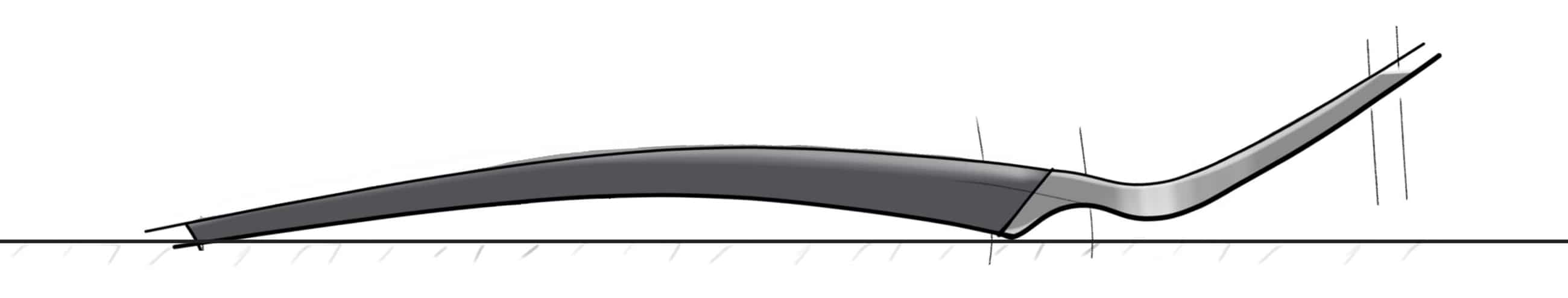 Side sketch showing the cutlery head elevated above the tabletop